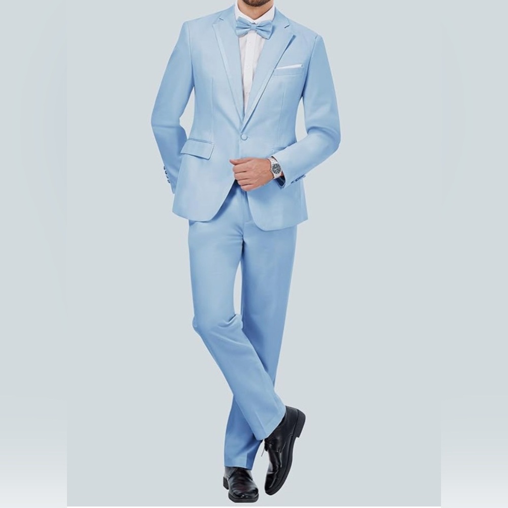 Blazer (dress jacket) and pants. Light blue. Size XS men’s suite